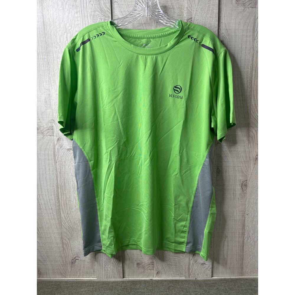 VLFODSI Mens Lime Green Performance Workout T-Shirt Size Medium Grey Accents